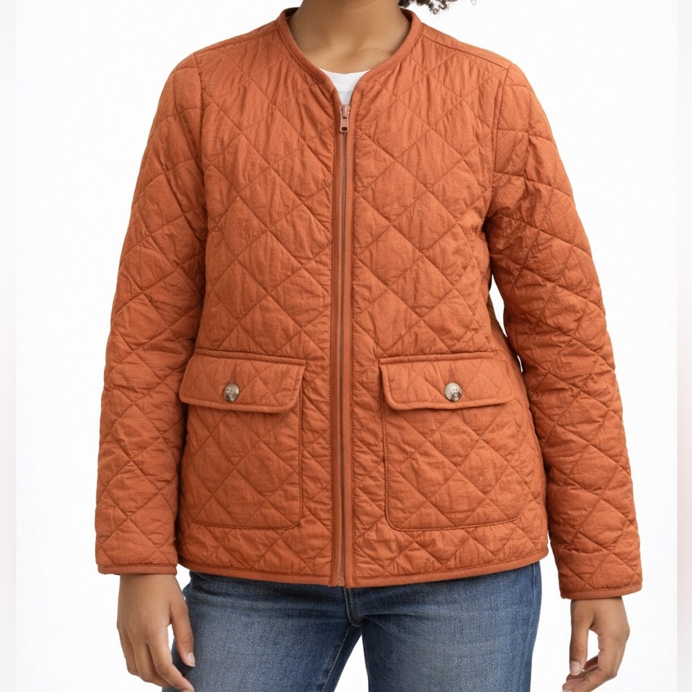 Wonder Nation Girls Womens Quilted Jacket Burnt Orange Size XL 14-16 Zip-Up